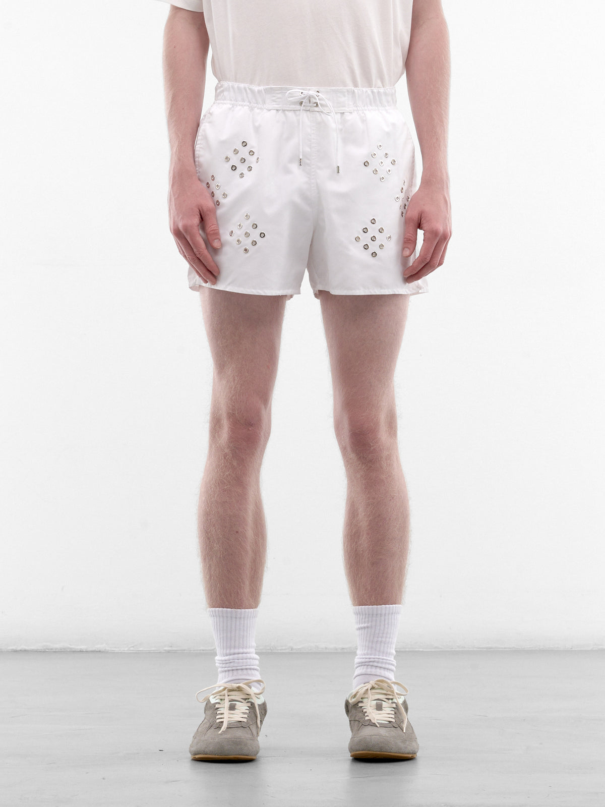 White Eyelet Swim Shorts (SB003-M-PA0001-WHITE)