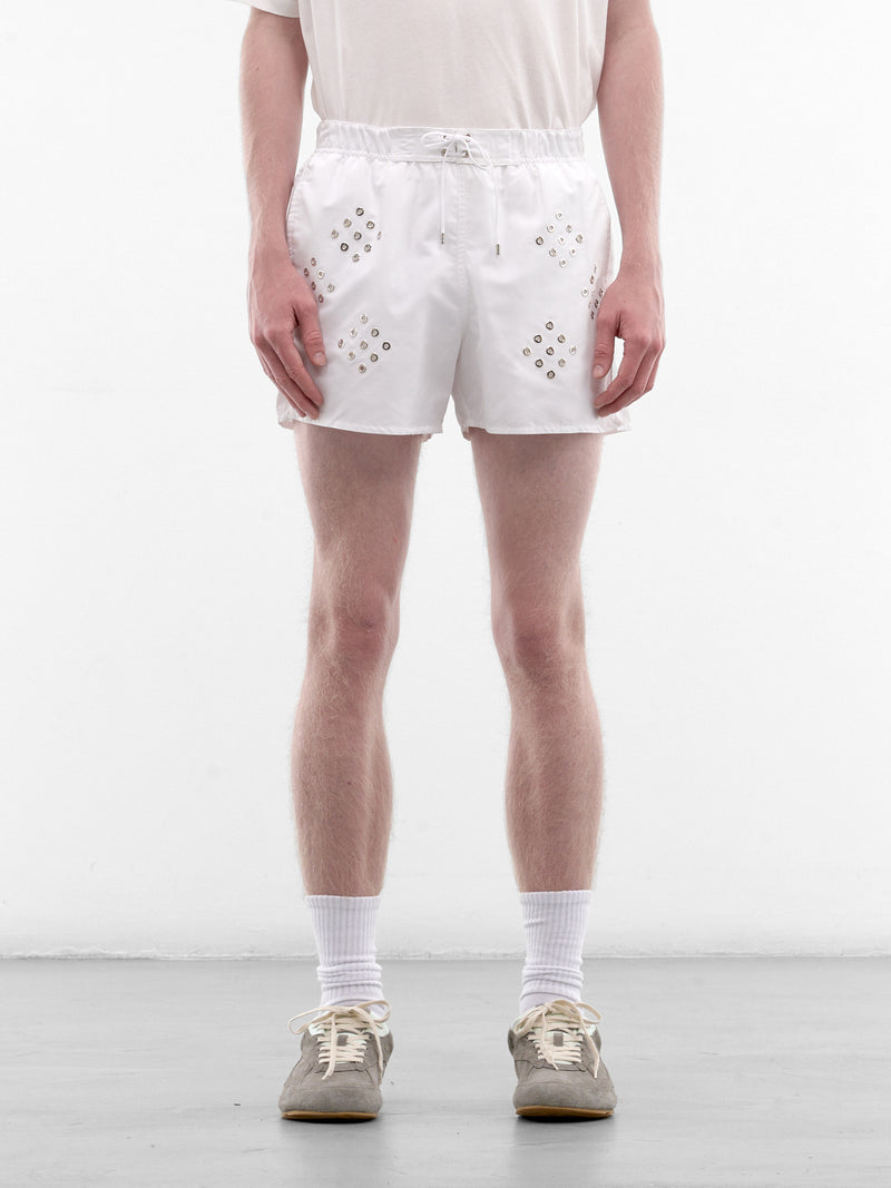 White Eyelet Swim Shorts (SB003-M-PA0001-WHITE)