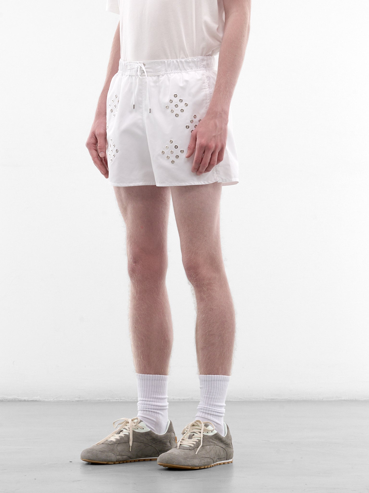 White Eyelet Swim Shorts (SB003-M-PA0001-WHITE)