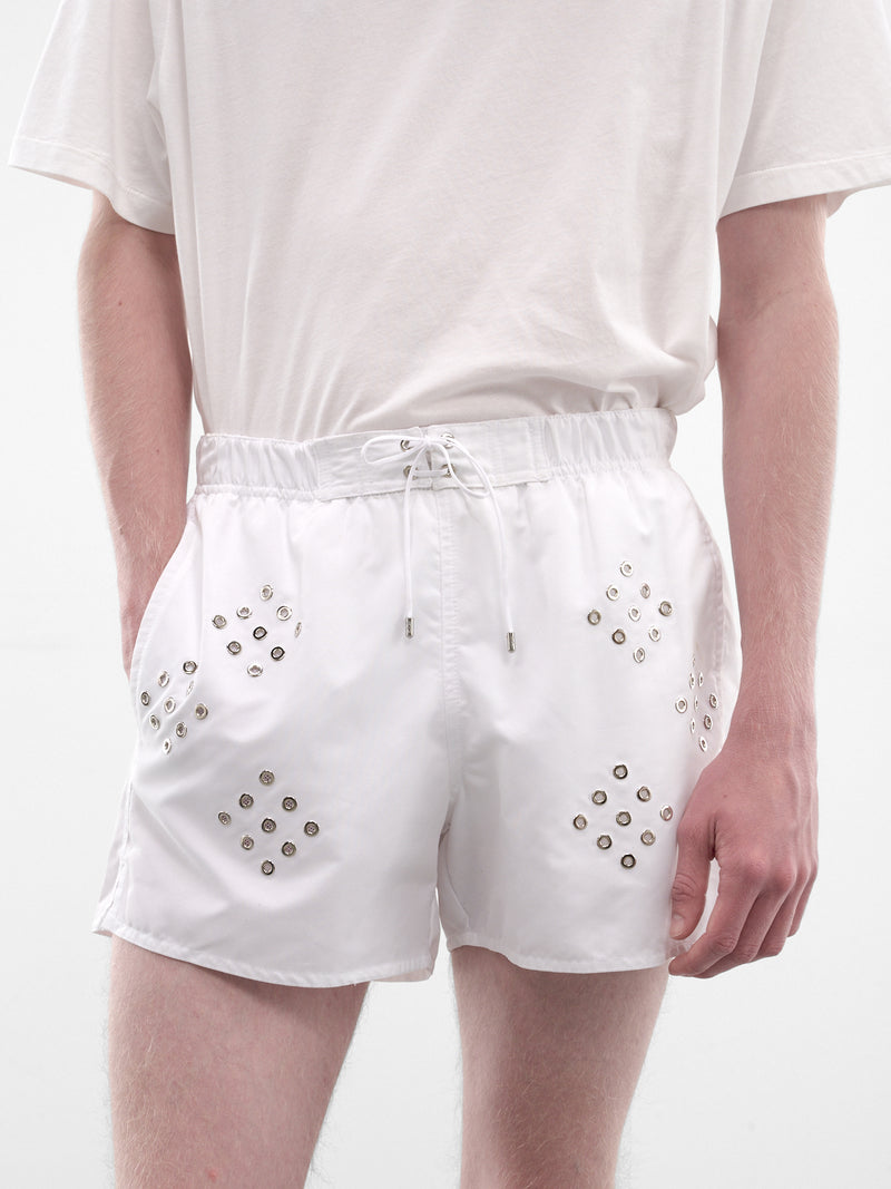 White Eyelet Swim Shorts (SB003-M-PA0001-WHITE)
