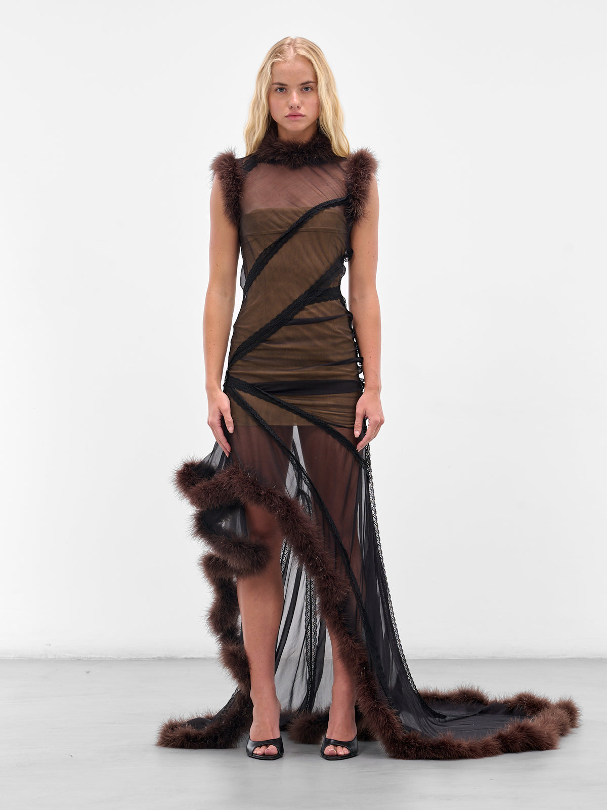 SALIH BALTA Sheer Faux Fur Gown | H.Lorenzo - front