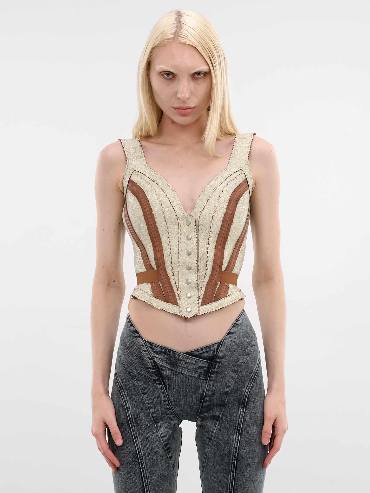 Scallop Nappa Lamb Leather Corset (SCACO0IV-IVORY)