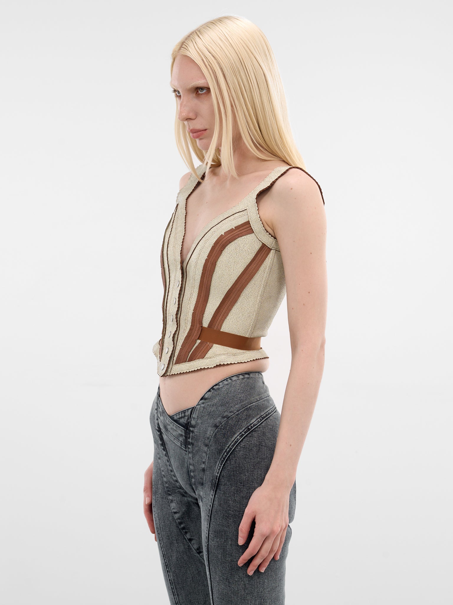 Scallop Nappa Lamb Leather Corset (SCACO0IV-IVORY)