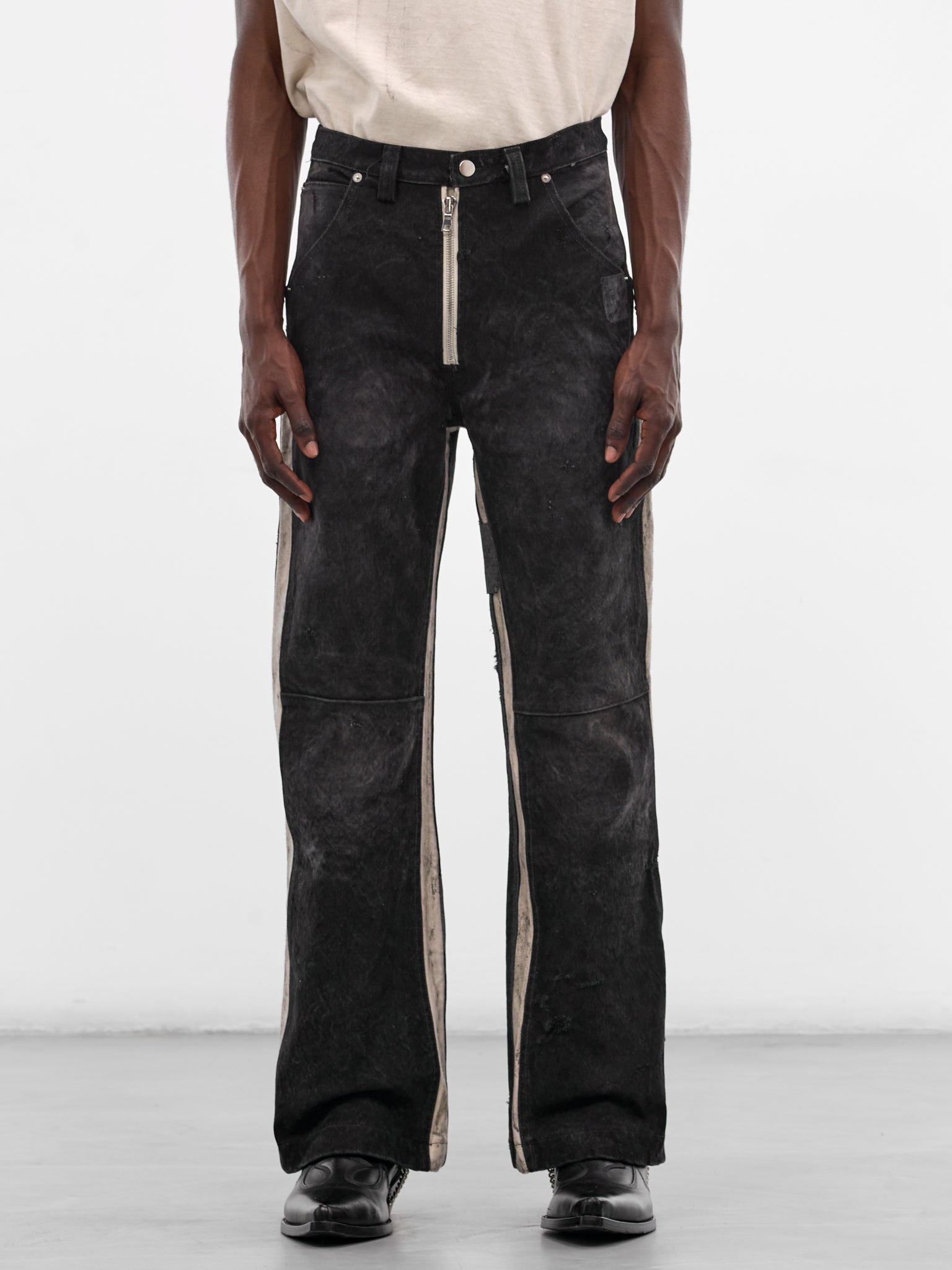 Mailbag Patchwork Western Flare Pants (SEK-FW25-PNT11-BLACK-MAILBAG)