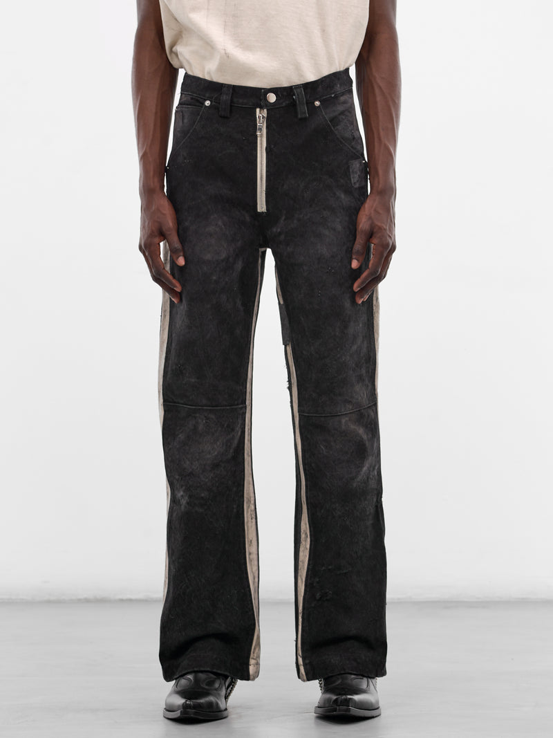 Mailbag Patchwork Western Flare Pants (SEK-FW25-PNT11-BLACK-MAILBAG)