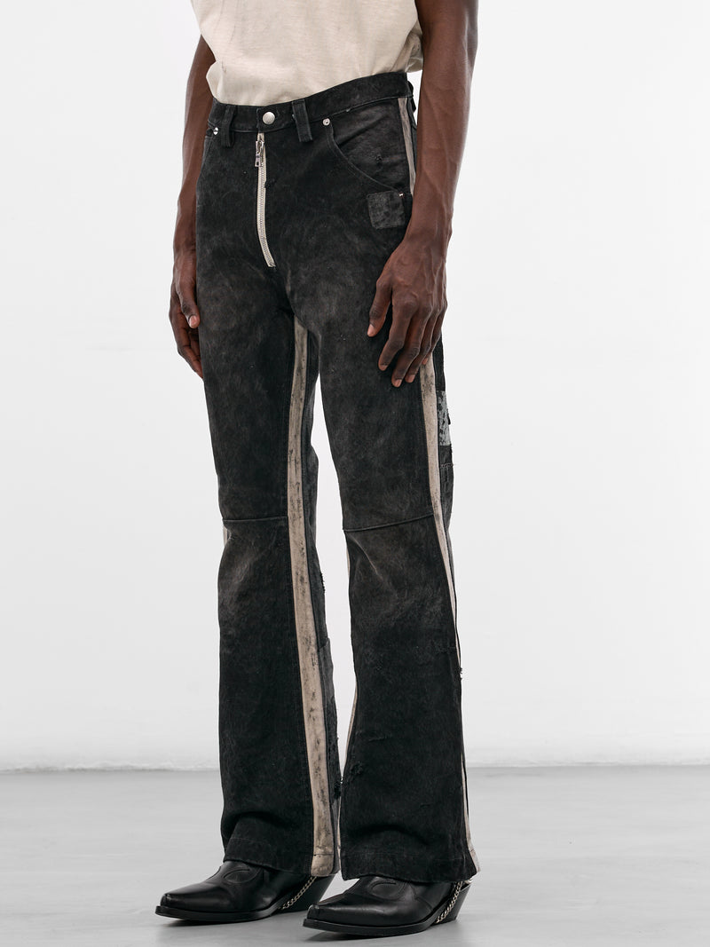 Mailbag Patchwork Western Flare Pants (SEK-FW25-PNT11-BLACK-MAILBAG)