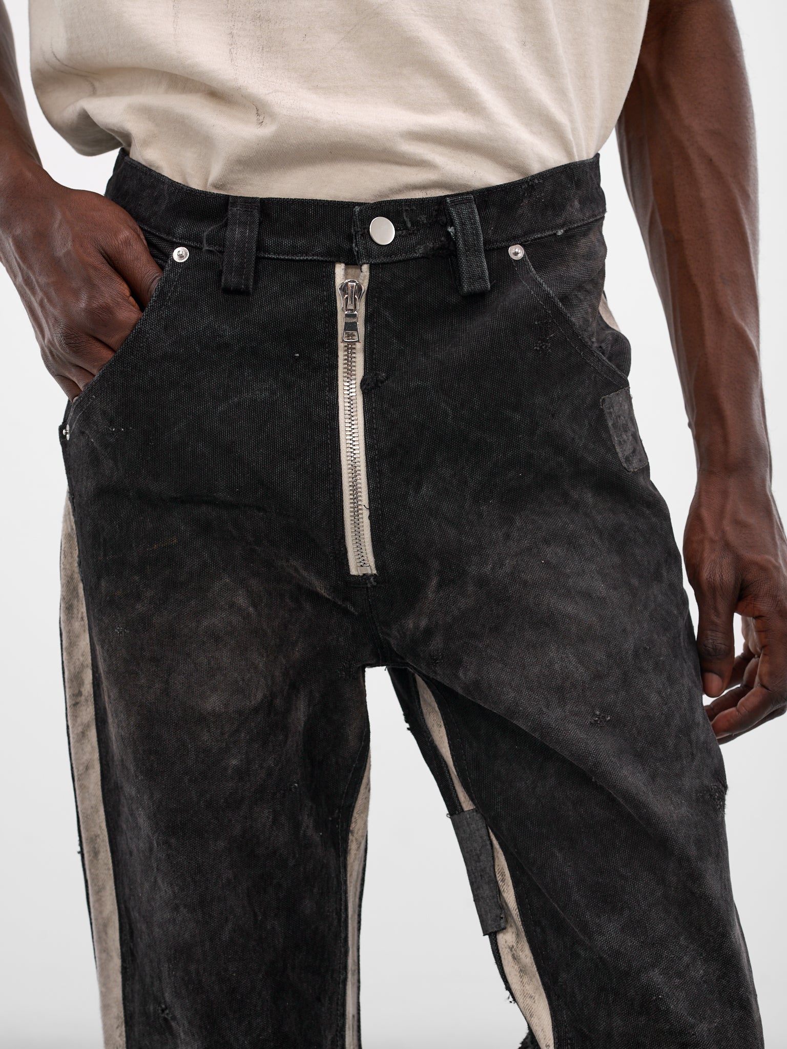 Mailbag Patchwork Western Flare Pants (SEK-FW25-PNT11-BLACK-MAILBAG)