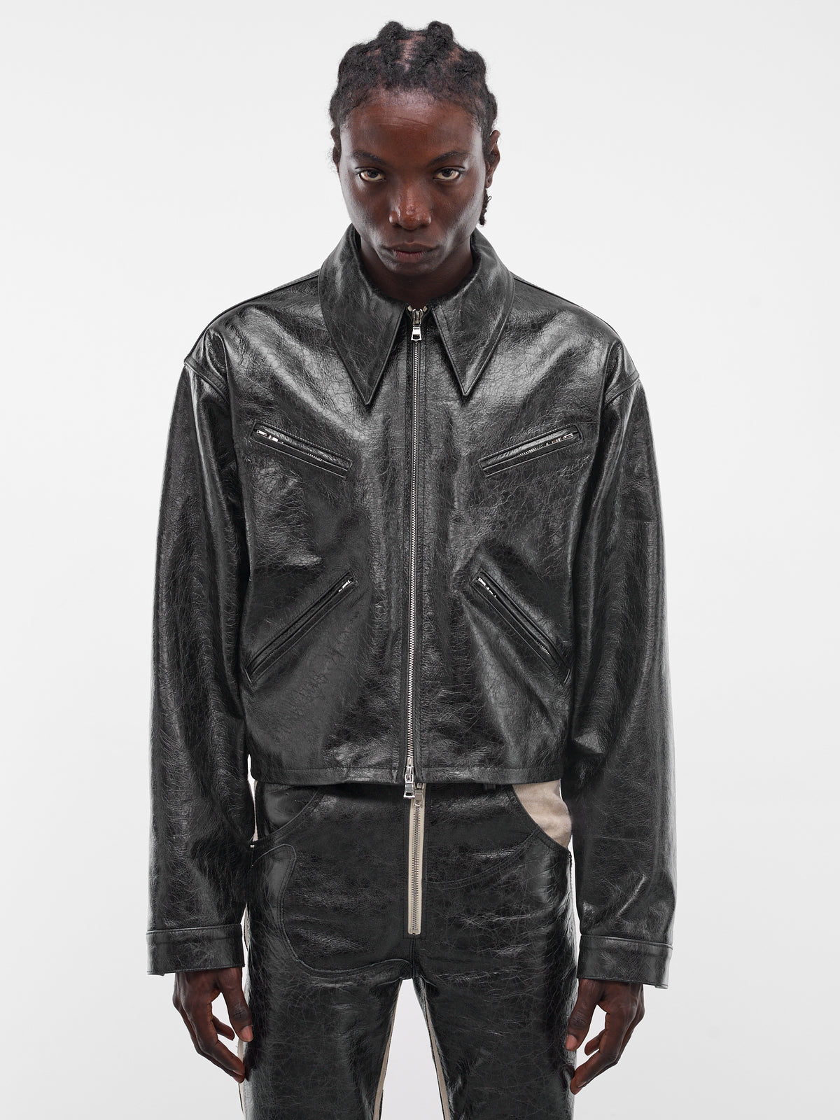 Black Leather X Zip Jacket (SEK-JKT01-BLACK-SS26)