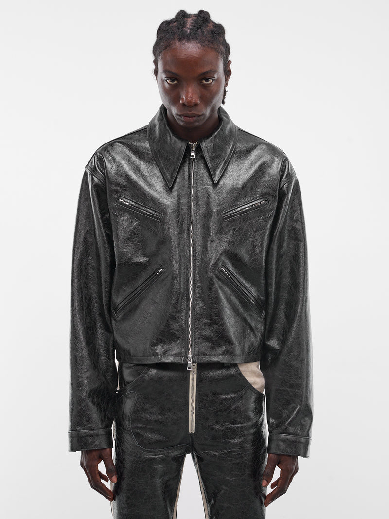 Black Leather X Zip Jacket (SEK-JKT01-BLACK-SS26)