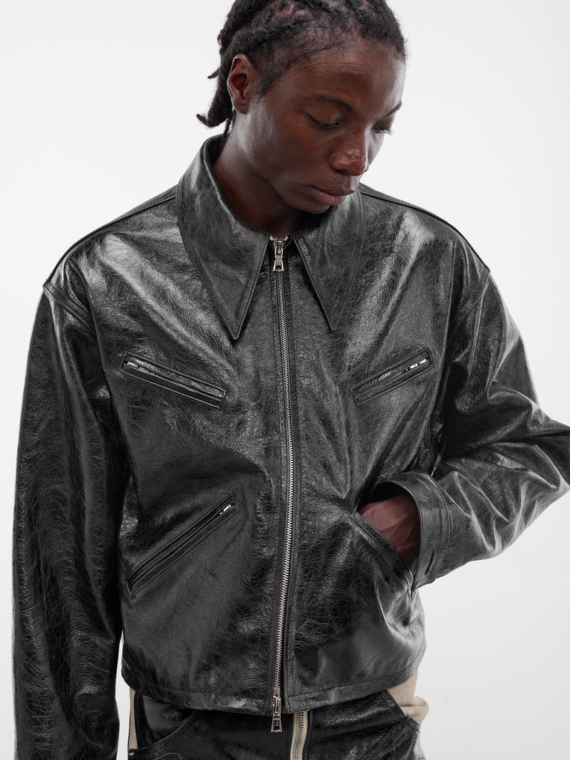 Black Leather X Zip Jacket (SEK-JKT01-BLACK-SS26)