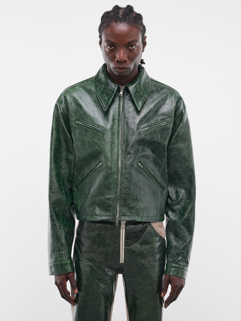 Green Leather X Zip Jacket (SEK-JKT01-GREEN-SS26)