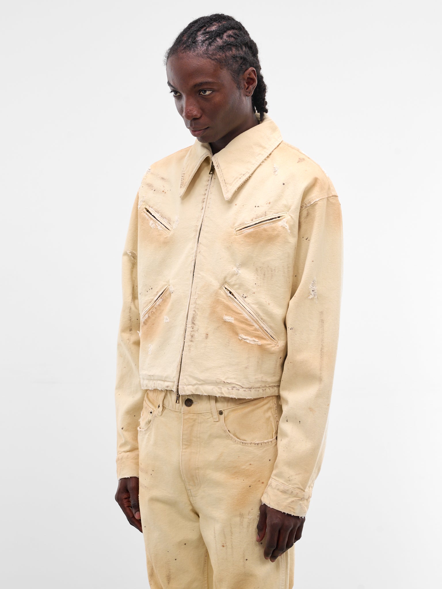 White Distressed X Denim Jacket (SEK-JKT04-WHITE-SS26)