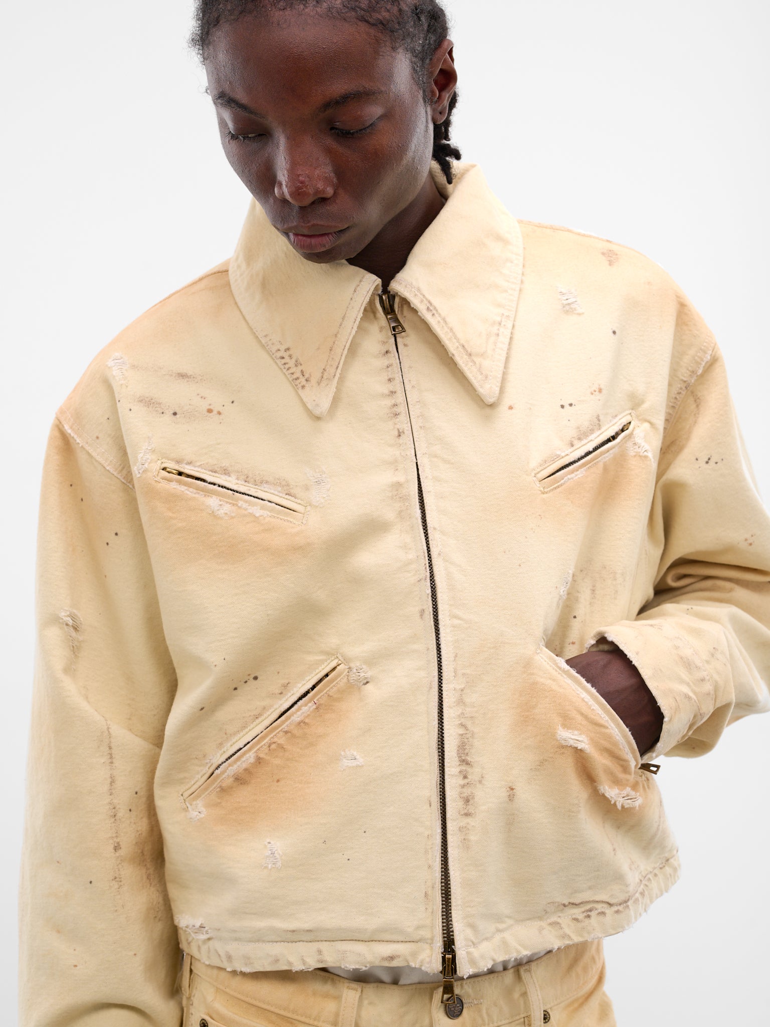 White Distressed X Denim Jacket (SEK-JKT04-WHITE-SS26)