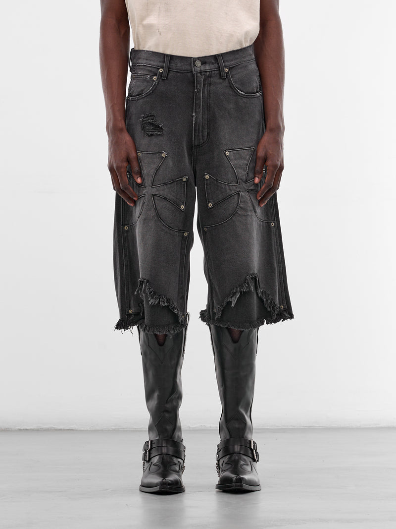 Black Distressed Chopper Carpenter Shorts (SEK-PNT05-VINTAGE-BLACK-SS26)