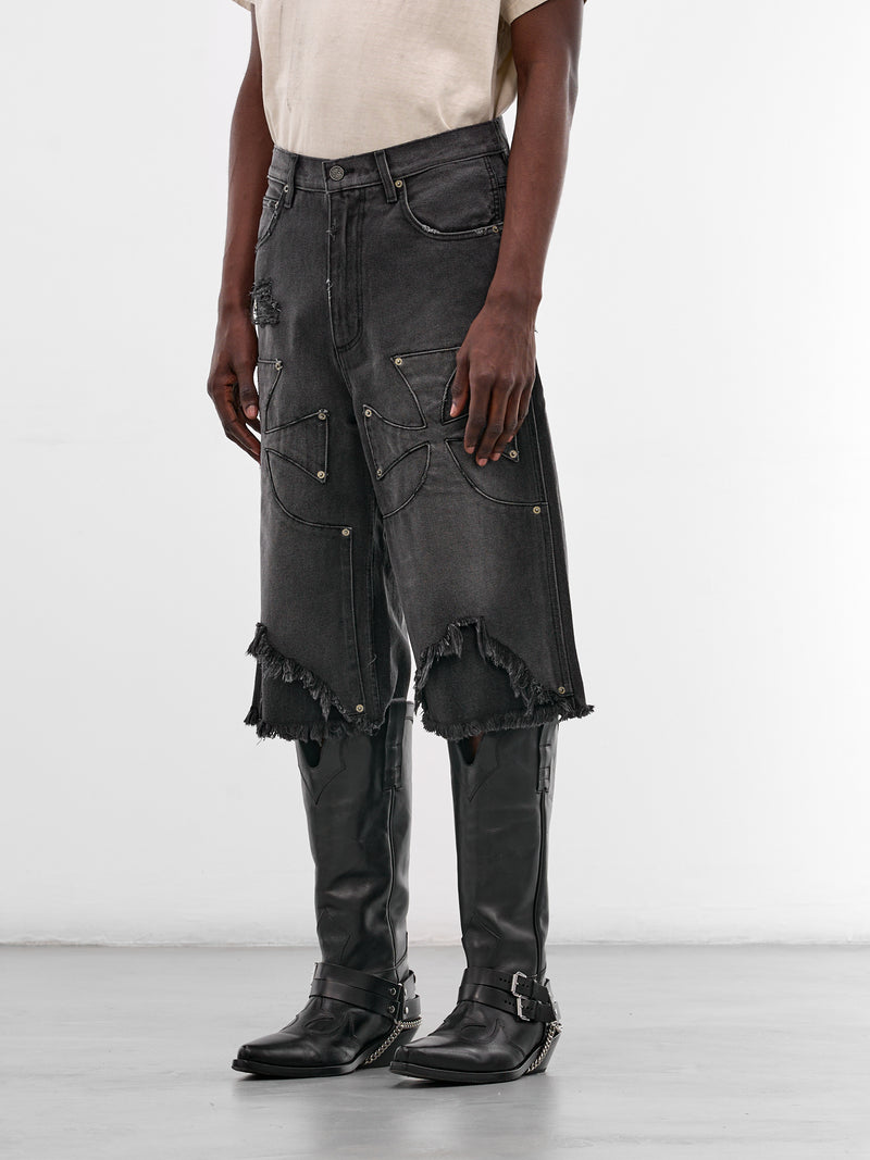 Black Distressed Chopper Carpenter Shorts (SEK-PNT05-VINTAGE-BLACK-SS26)