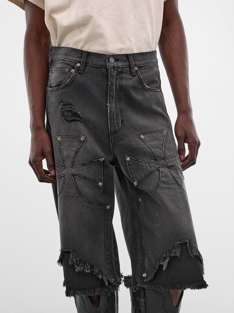 Black Distressed Chopper Carpenter Shorts (SEK-PNT05-VINTAGE-BLACK-SS26)