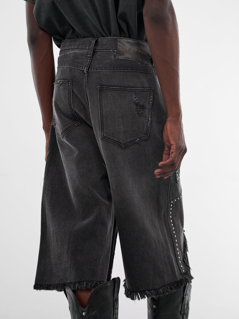 Black Studded Chopper Carpenter Shorts (SEK-ONT06-WASHED-BLACK-SS26)
