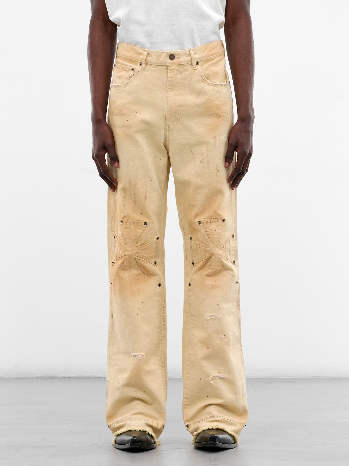 White Distressed Chopper Carpenter Pants (SEK-PNT01-WHITE-SS26)