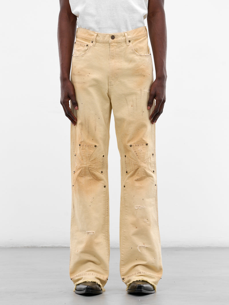 White Distressed Chopper Carpenter Pants (SEK-PNT01-WHITE-SS26)