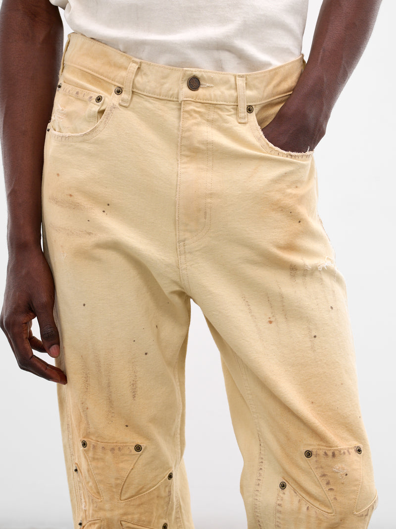 White Distressed Chopper Carpenter Pants (SEK-PNT01-WHITE-SS26)