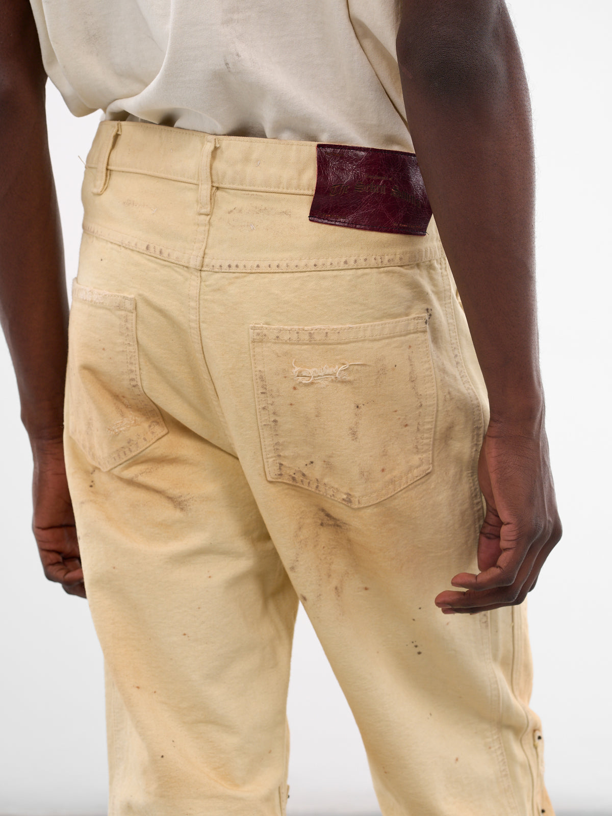White Distressed Chopper Carpenter Pants (SEK-PNT01-WHITE-SS26)