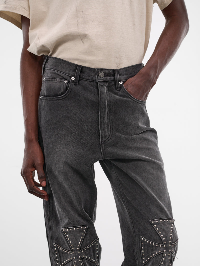 Black Studded Chopper Carpenter Pants (SEK-PNT04-VINTAGE-BLACK-SS26)