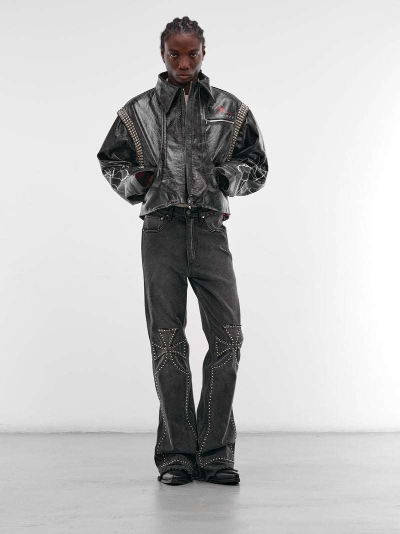 Black Studded Chopper Carpenter Pants (SEK-PNT04-VINTAGE-BLACK-SS26)