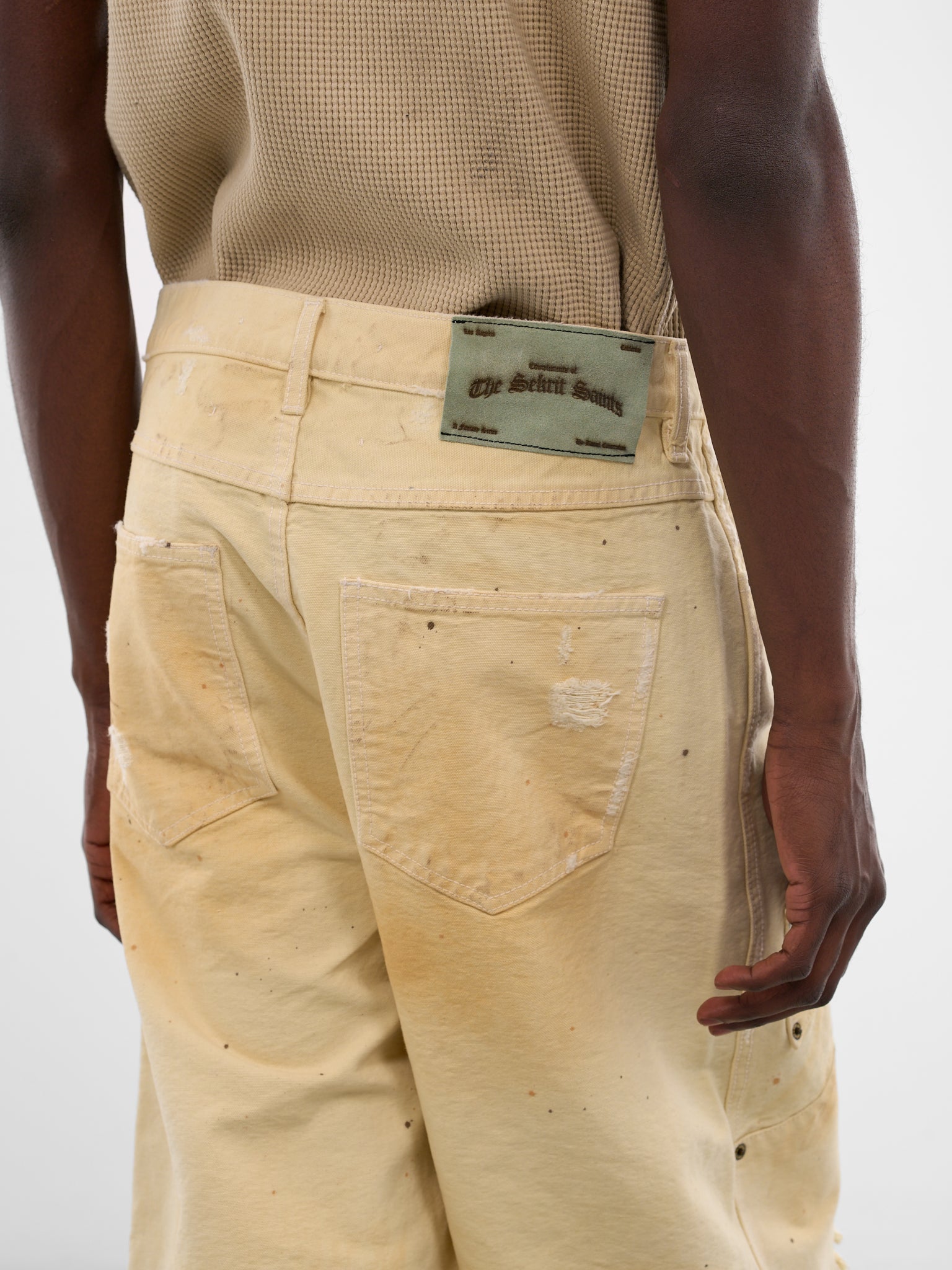 White Distressed Chopper Carpenter Shorts (SEK-PNT05-DIRTY-WHITE-SS26)