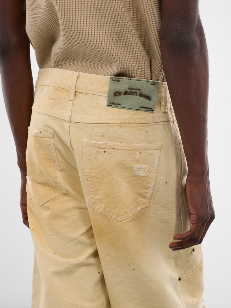White Distressed Chopper Carpenter Shorts (SEK-PNT05-DIRTY-WHITE-SS26)