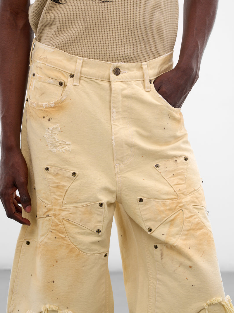 White Distressed Chopper Carpenter Shorts (SEK-PNT05-DIRTY-WHITE-SS26)
