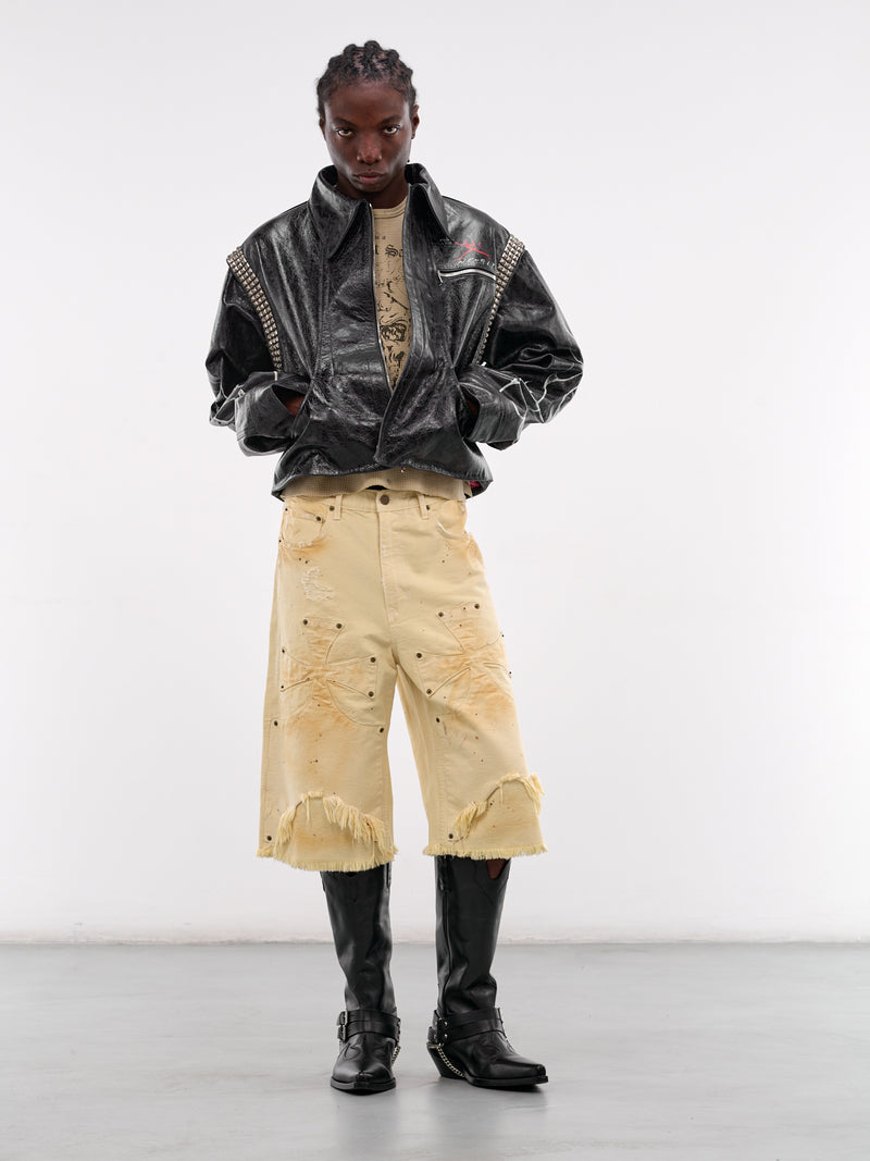 White Distressed Chopper Carpenter Shorts (SEK-PNT05-DIRTY-WHITE-SS26)