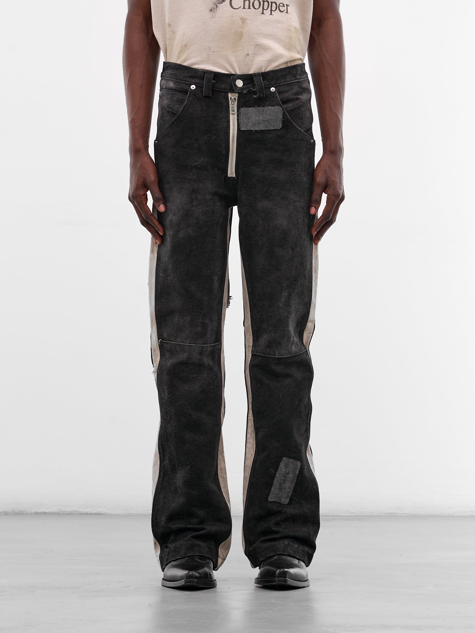 Mailbag Patchwork Western Flare Pants (SEK-PNT10-BLACK-MAILBAG-SS26)