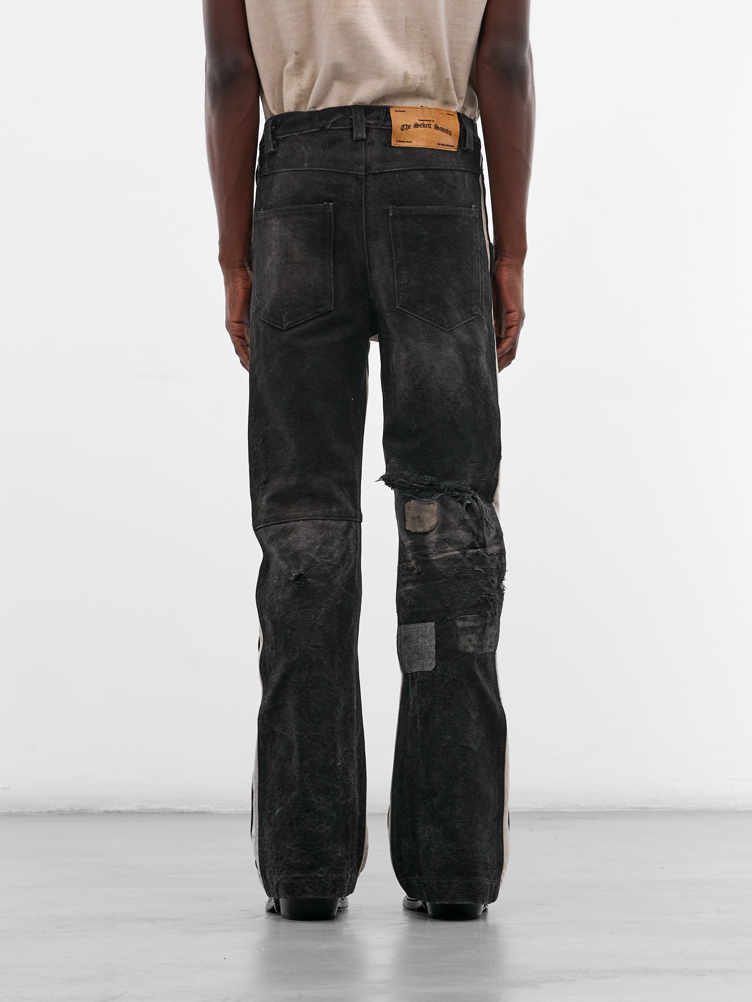 Mailbag Patchwork Western Flare Pants (SEK-PNT10-BLACK-MAILBAG-SS26)
