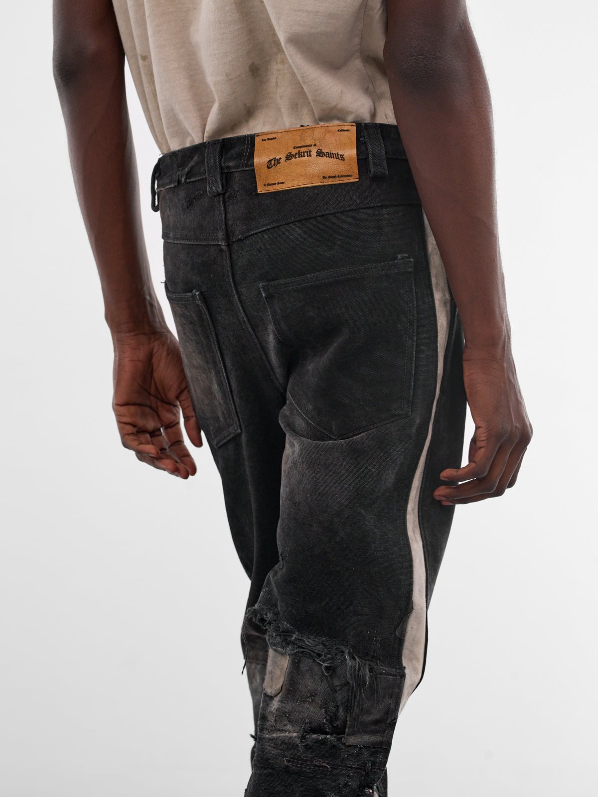 Mailbag Patchwork Western Flare Pants (SEK-PNT10-BLACK-MAILBAG-SS26)