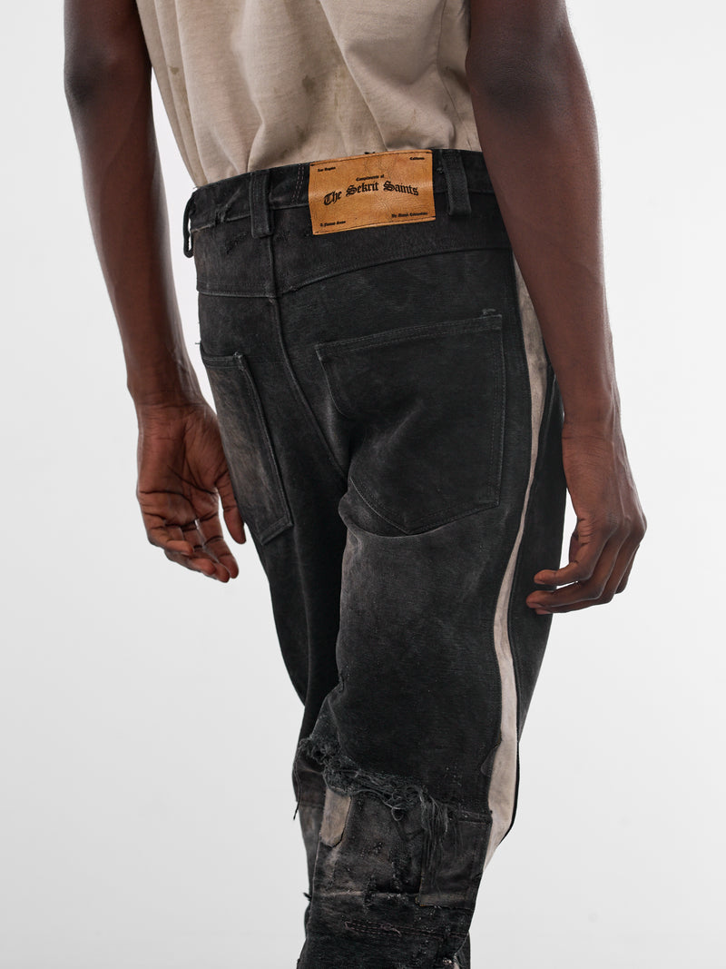 Mailbag Patchwork Western Flare Pants (SEK-PNT10-BLACK-MAILBAG-SS26)