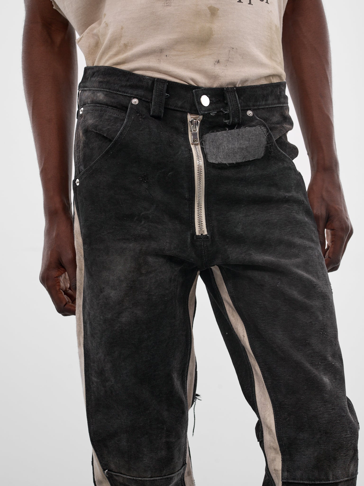 Mailbag Patchwork Western Flare Pants (SEK-PNT10-BLACK-MAILBAG-SS26)