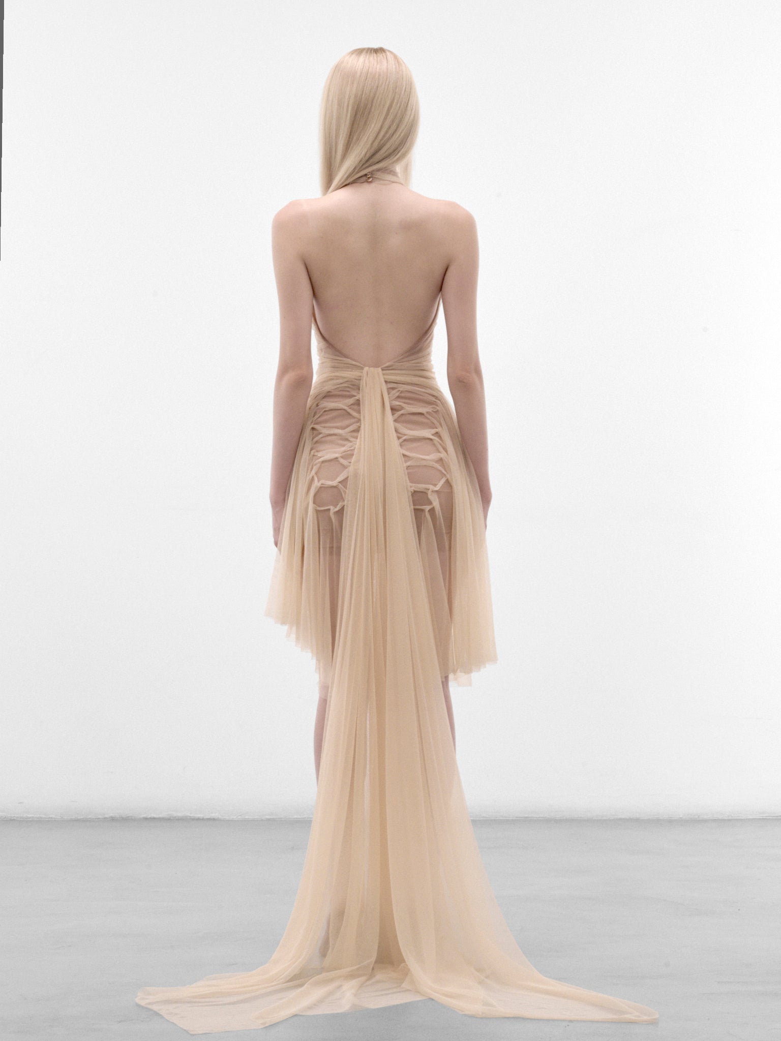 Nude Serpent Skin Draped Dress (SERPENT-SKIN-DRAPED-NUDE-MESH)