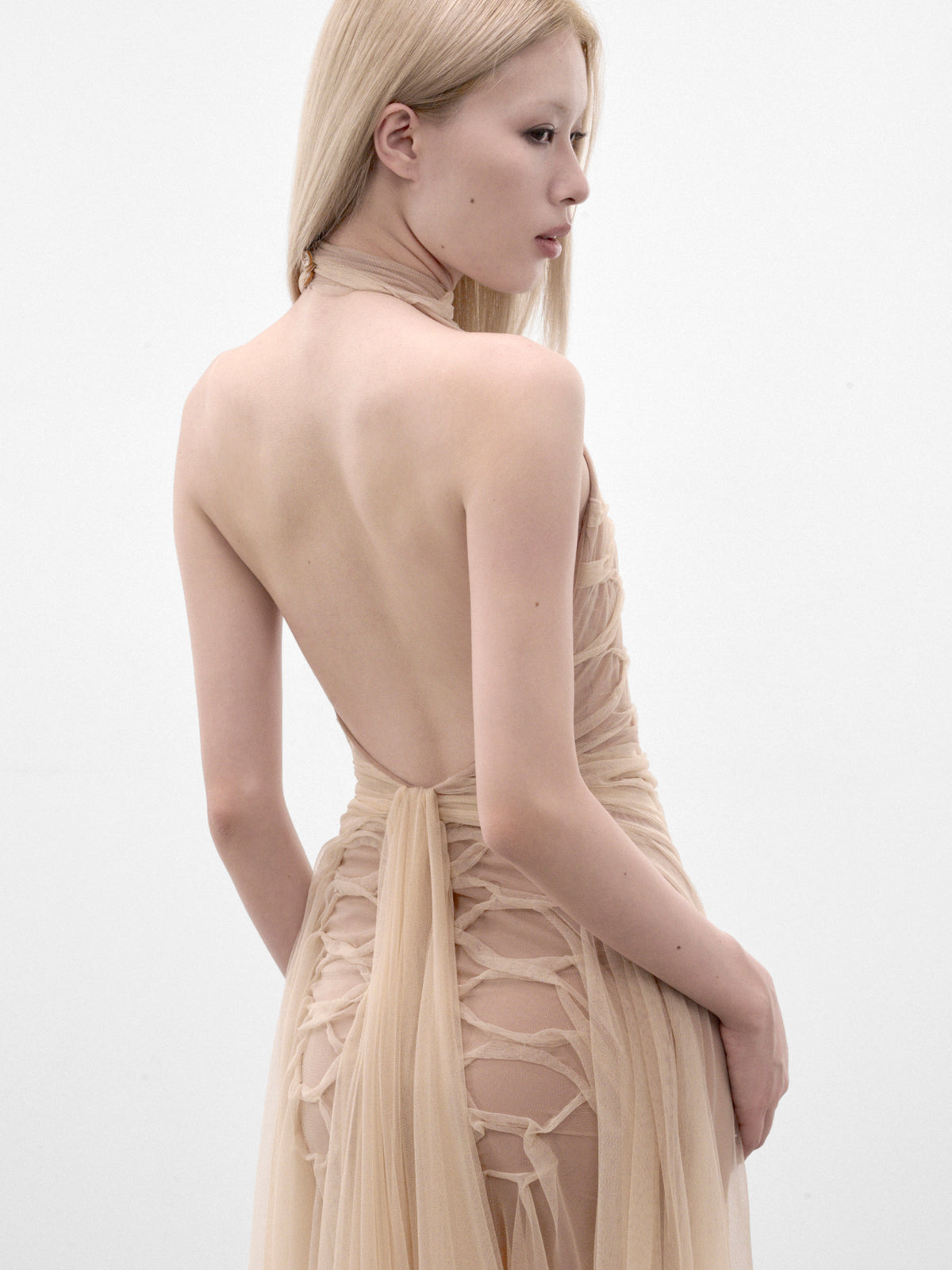 Nude Serpent Skin Draped Dress (SERPENT-SKIN-DRAPED-NUDE-MESH)
