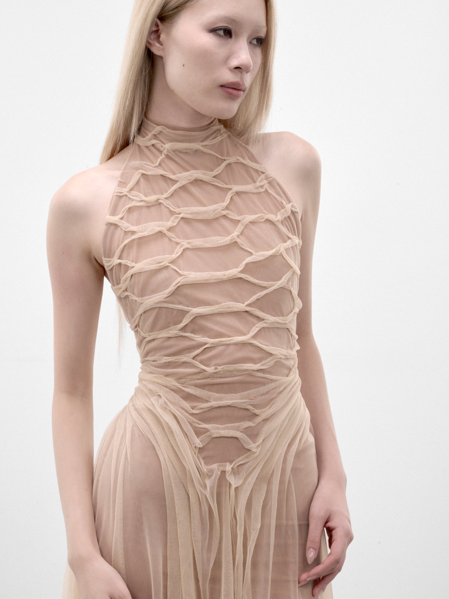 Nude Serpent Skin Draped Dress (SERPENT-SKIN-DRAPED-NUDE-MESH)
