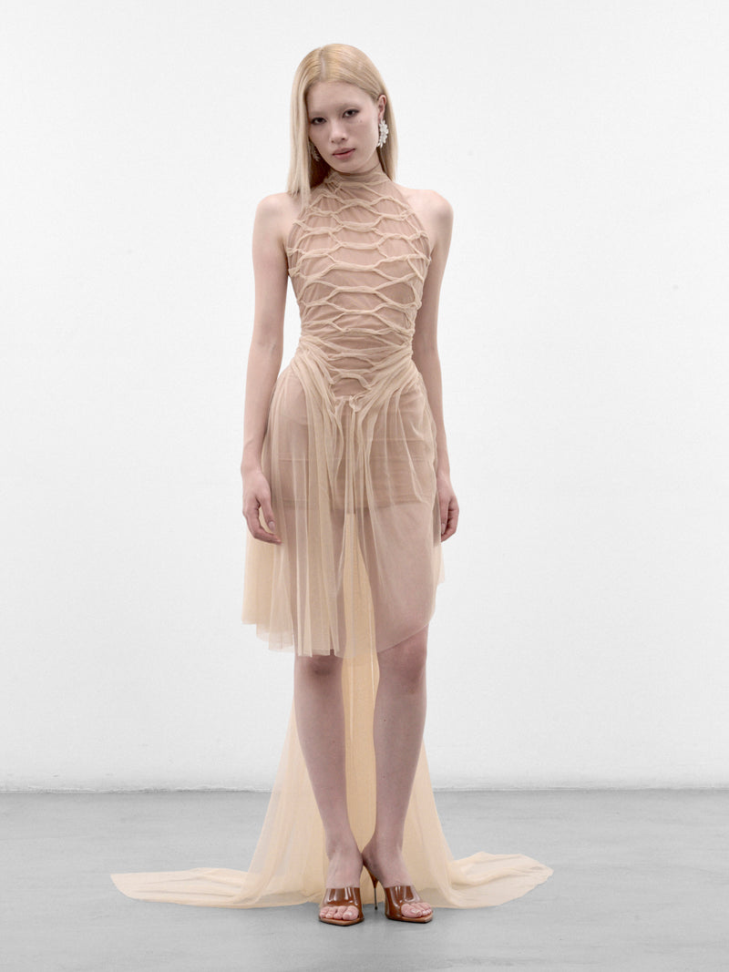 Nude Serpent Skin Draped Dress (SERPENT-SKIN-DRAPED-NUDE-MESH)