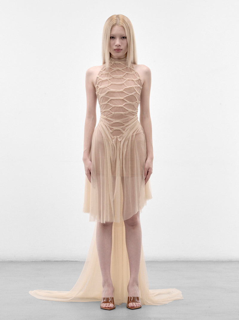 Nude Serpent Skin Draped Dress (SERPENT-SKIN-DRAPED-NUDE-MESH)