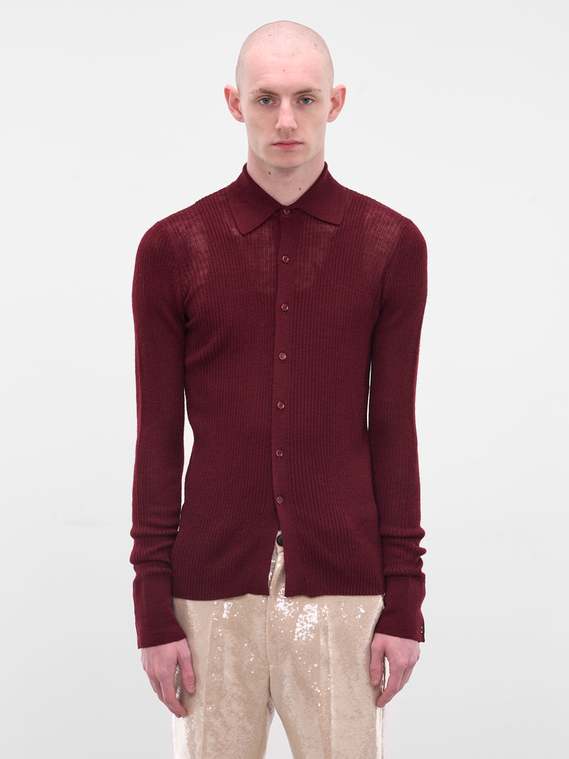 Red Rib-Knit Button-Up Shirt (SH-002-A-RED)