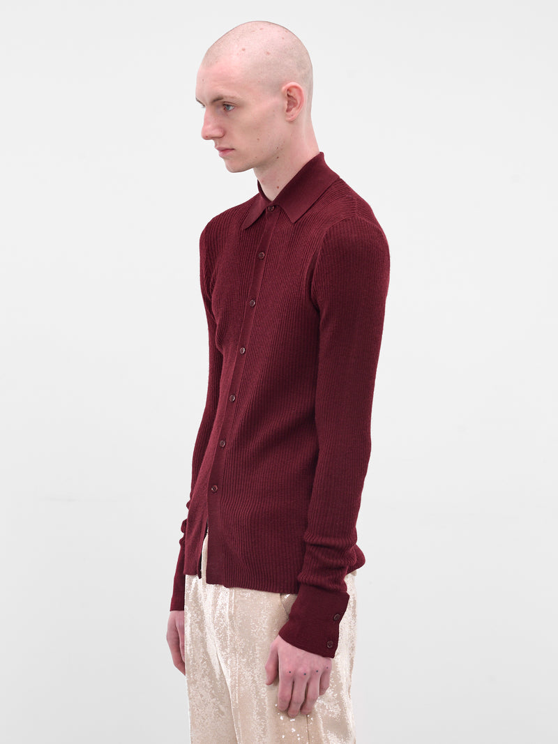 Red Rib-Knit Button-Up Shirt (SH-002-A-RED)