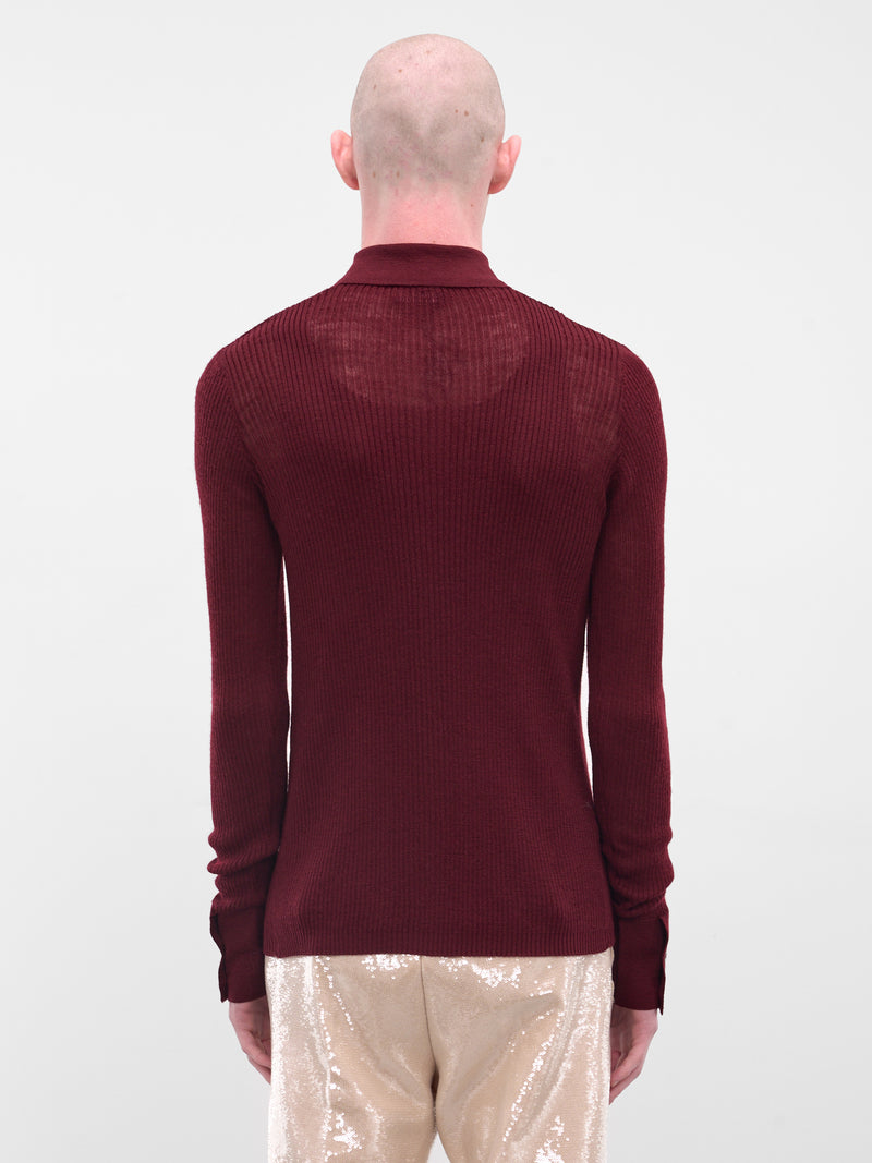 Red Rib-Knit Button-Up Shirt (SH-002-A-RED)