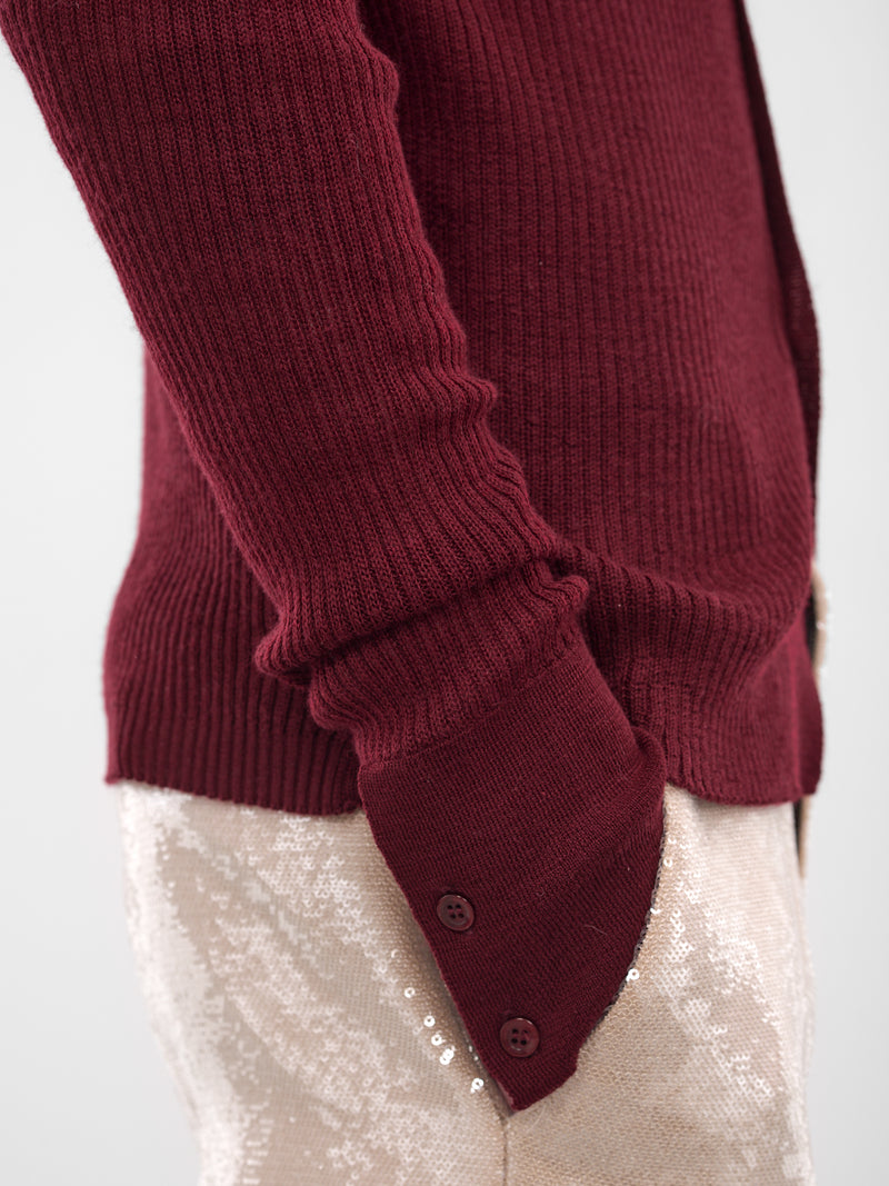 Red Rib-Knit Button-Up Shirt (SH-002-A-RED)