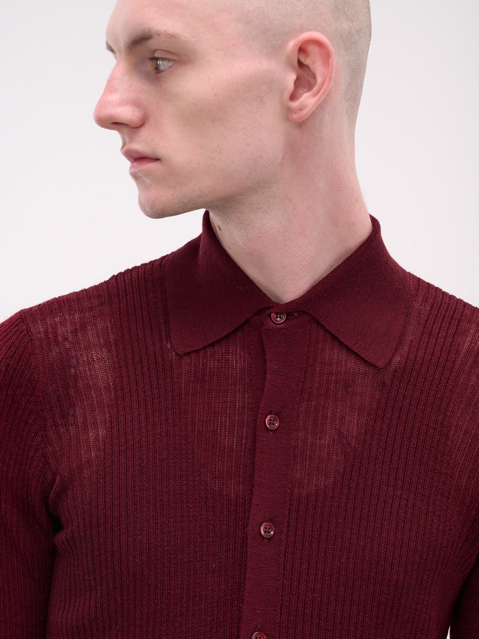 Red Rib-Knit Button-Up Shirt (SH-002-A-RED)