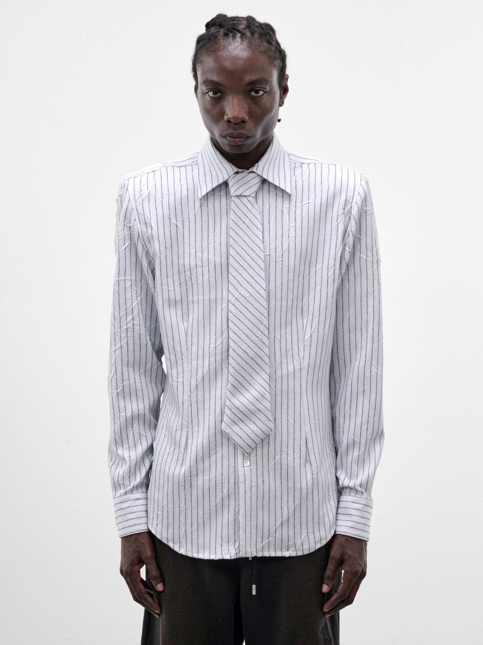 Blue Pleated Poplin Necktie Shirt (SH-002-B-BLUE)