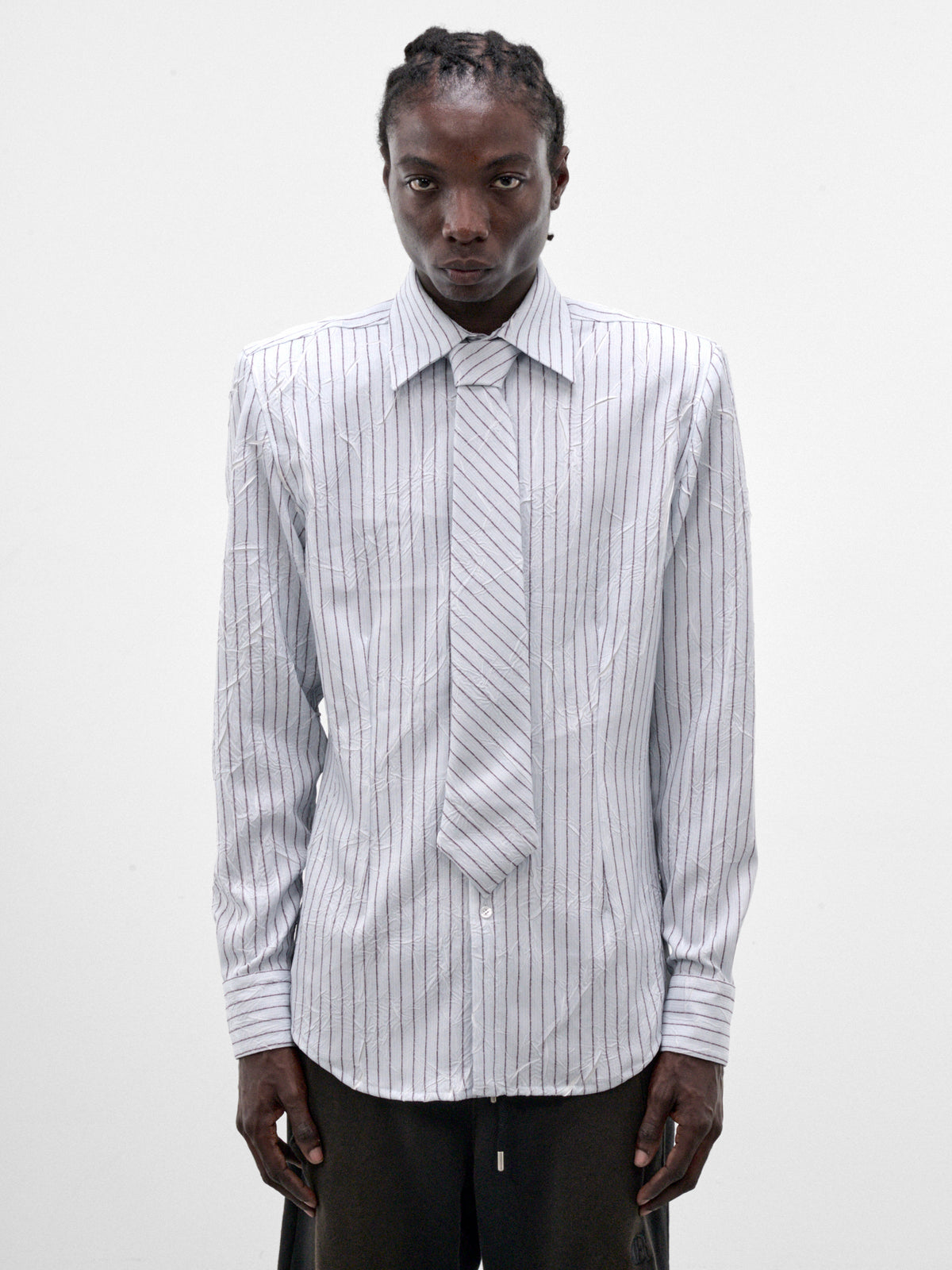 Blue Pleated Poplin Necktie Shirt (SH-002-B-BLUE)
