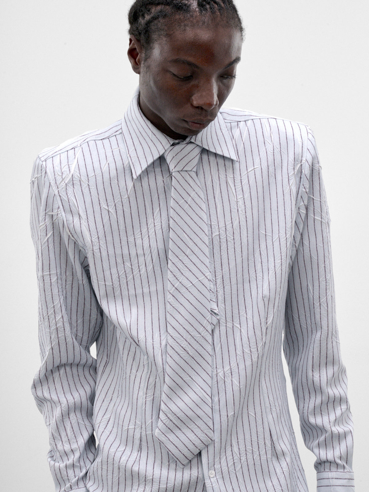 Blue Pleated Poplin Necktie Shirt (SH-002-B-BLUE)