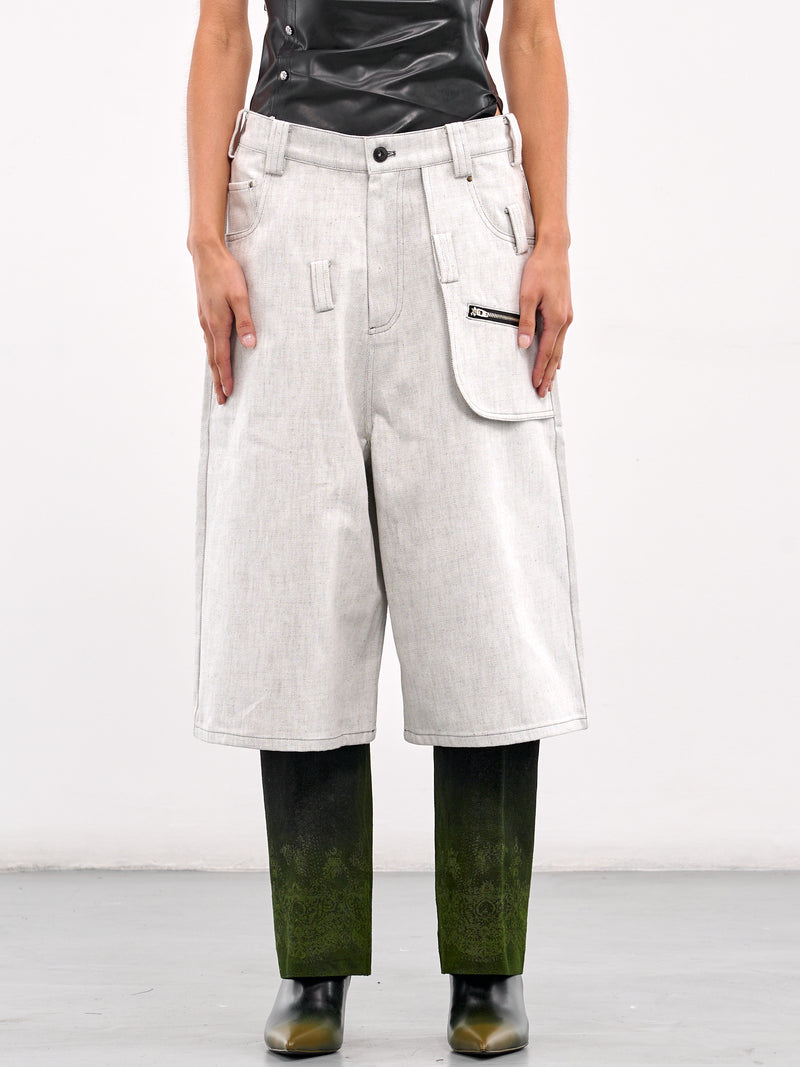 Wide Leg Denim Shorts (SH-01-OFF-WHITE)